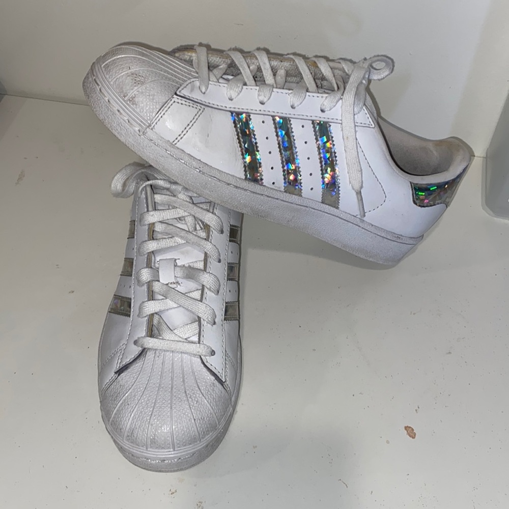 Adidas súper Star! Rainbow irridescent white glitter rainbow